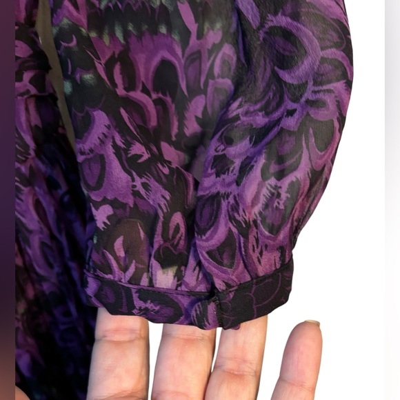 Halston Heritage Sz 8 100% Silk Plum Colored Graphic Vintage Pleated Dress - Picture 11 of 15